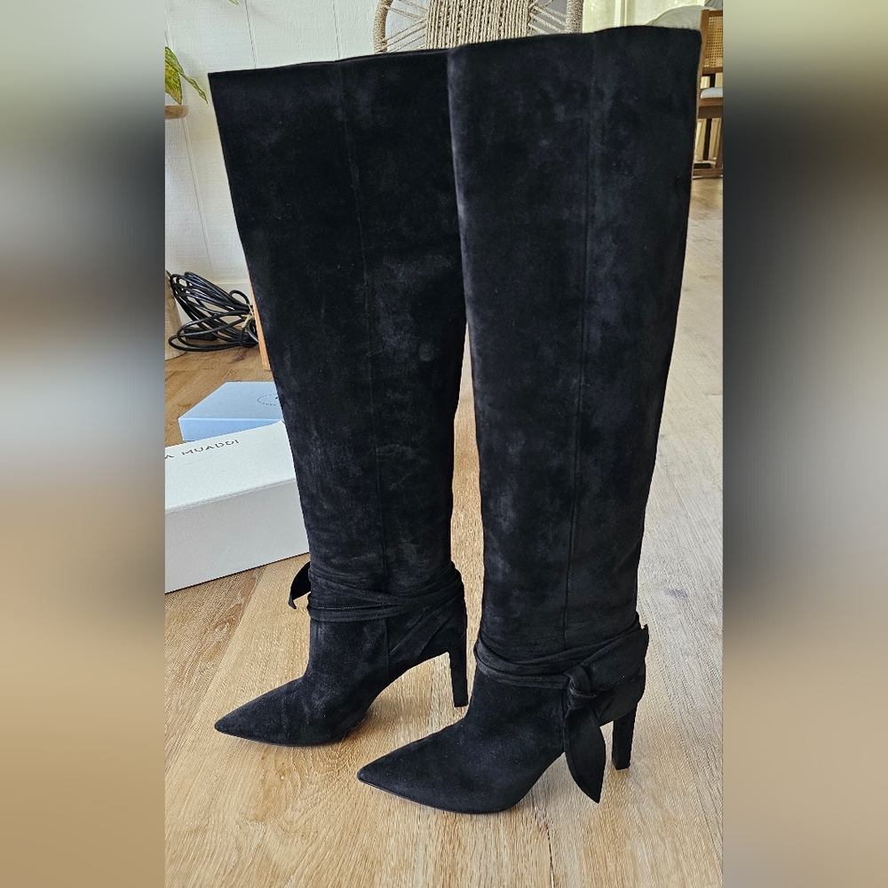 Saint Laurent knee high black suede boots size 38